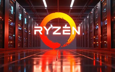 4k, orangefarbenes ryzen neonlogo, kunstwerk, elektronikmarken, racks für rechenzentren, bokeh, amd ryzen logo, ryzen logo, markenlogo, ryzen neon logo, ryzen, marken, amd ryzen