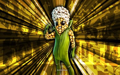 4k, cobb pop completo, fondo de rayos amarillos, piel pop cobb completa, pop cobb completo fortnite, arte abstracto, piel fortnite pop cobb completa, personajes fortnite, fortnite, arte creativo