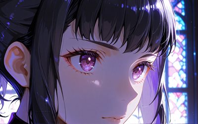 maki ozé, 4k, vitraux, force de feu, portrait, reine sorcière, nuit, fille du général oze, personnages d'anime, mangas, personnages des forces de feu, force de feu de maki oze