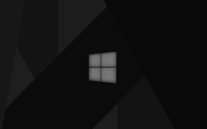 4k, Windows 10, fond noir, sombre, thème, Windows logo, emblème, Materia Design