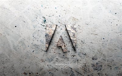 logo de pierre d'adobe, 4k, fond de pierre, logo adobe 3d, marques, croquis de logos, logo adobe, grunge art, adobe