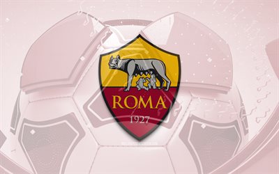 glänzendes as roma logo, 4k, lila fußballhintergrund, serie a, fußball, italienischer fußballverein, as rom 3d logo, as roma emblem, rom fc, sport logo, as rom