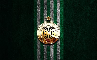 Coritiba FC golden logo, 4k, green stone background, Brazilian Serie A, brazilian football club, Coritiba FC logo, soccer, Coritiba FC emblem, Coritiba, football, Coritiba FC
