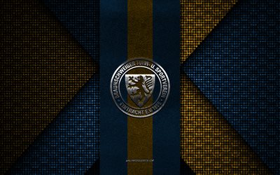 eintracht braunschweig, 2 bundesliga, tessuto a maglia blu giallo, logo dell'eintracht braunschweig, squadra di calcio tedesca, emblema dell'eintracht braunschweig, calcio, braunschweig, germania