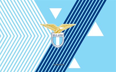 ss lazion logo, 4k, italian jalkapallojoukkue, siniset valkoiset viivat taustalla, ss lazio, serie a, italia, viivapiirros, ss lazion tunnus, jalkapallo