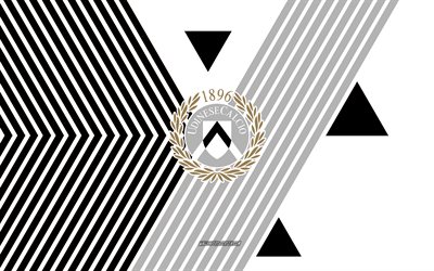 ウディネーゼ カルチョのロゴ, 4k, イタリアのサッカー チーム, 黒い白い線の背景, ウディネーゼ カルチョ, セリエa, イタリア, 線画, ウディネーゼ・カルチョのエンブレム, フットボール, ウディネーゼ