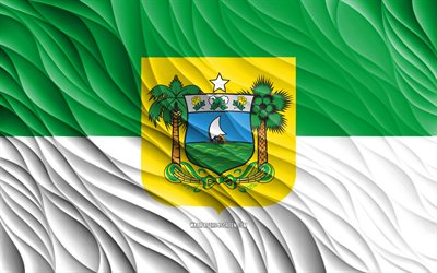 4k, Rio Grande do Norte flag, wavy 3D flags, brazilian states, flag of Rio Grande do Norte, Day of Rio Grande do Norte, 3D waves, States of Brazil, Rio Grande do Norte, Brazil