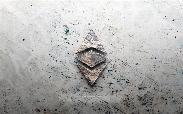 logo de pierre ethereum, 4k, fond de pierre, logo ethereum 3d, crypto monnaies, croquis de logos, logo ethereum, grunge art, ethereum