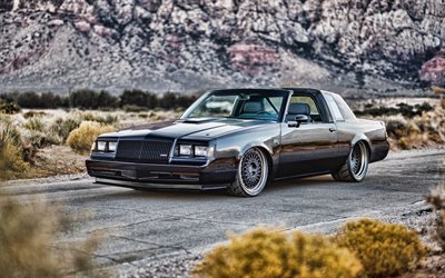 1987, buick grand national, salvaggio tasarımı, 4k, önden görünüş, dış, buick grand national'ı ayarlama, siyah grand national, amerikan eski arabalar, buick