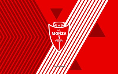 acモンツァのロゴ, 4k, イタリアのサッカー チーム, 赤白の線の背景, acモンツァ, セリエa, イタリア, 線画, acモンツァのエンブレム, フットボール