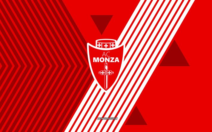 ac monzan logo, 4k, italian jalkapallojoukkue, punaiset valkoiset viivat taustalla, ac monza, serie a, italia, viivapiirros, ac monzan tunnus, jalkapallo