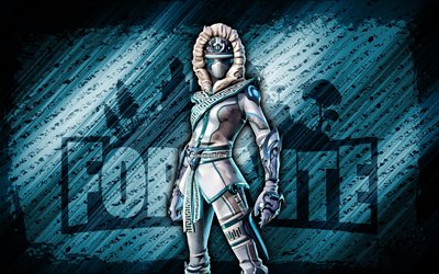 Snowstrike Fortnite, 4k, blue diagonal background, grunge art, Fortnite, artwork, Snowstrike Skin, Fortnite characters, Snowstrike, Fortnite Snowstrike Skin