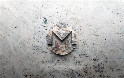 Monero stone logo, 4K, stone background, Monero 3D logo, cryptocurrencies, logo sketches, Monero logo, grunge art, Monero