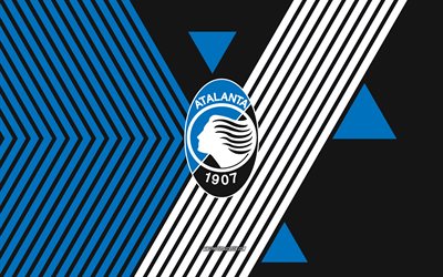 atalanta logo, 4k, italian jalkapallojoukkue, taustalla sinisiä mustia viivoja, atalanta, serie a, italia, viivapiirros, atalantan tunnus, jalkapallo