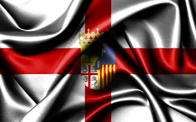drapeau saragosse, 4k, provinces espagnoles, drapeaux en tissu, jour de saragosse, drapeau de saragosse, drapeaux de soie ondulés, espagne, provinces d'espagne, saragosse