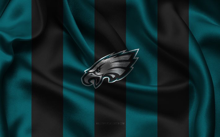 4k, logo des eagles de philadelphie, tissu de soie noir violet, équipe de football américain, emblème des eagles de philadelphie, nfl, insigne des eagles de philadelphie, etats unis, football américain, drapeau des eagles de philadelphie