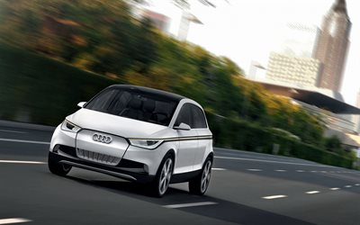 Audi A2 Concept, 2016 voitures, mouvement, route, blanc audi