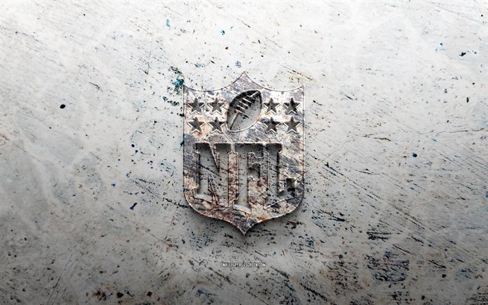 nfl 石のロゴ, 4k, 石の背景, nfl 3d ロゴ, スポーツリーグ, ナショナル フットボール リーグ, クリエイティブ, nflのロゴ, グランジアート, nfl