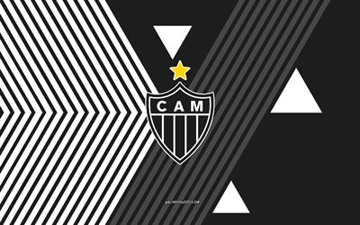 atlético mineiro logo, 4k, brasilianische fußballmannschaft, schwarze weiße linien hintergrund, atlético mineiro, serie a, brasilien, strichzeichnungen, atletico mineiro emblem, fußball