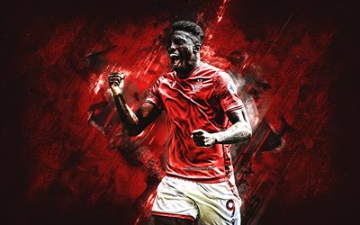 taiwo awoniyi, nottingham forest fc, muotokuva, nigerialainen jalkapalloilija, hyökkääjä, punainen kivi tausta, valioliiga, englanti, jalkapallo