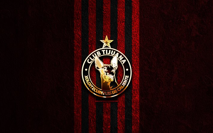 club tijuana kultainen logo, 4k, punainen kivi tausta, liiga mx, meksikolainen jalkapalloseura, club tijuana logo, jalkapallo, club tijuana  tunnus, klubi tijuana, tijuana fc