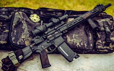 AR-15, camouflage, semi-automatic rifle, HDR, assault rifles, American Rifle, black rifle, close-up, ArmaLite