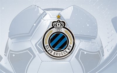 Club Brugge glossy logo, 4K, blue football background, Jupiler Pro League, soccer, belgian football club, Club Brugge 3D logo, Club Brugge emblem, Club Brugge FC, football, sports logo, Club Brugge KV