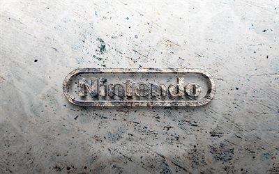 شعار حجر نينتندو, 4k, الحجر الخلفية, شعار nintendo 3d, العلامات التجارية, خلاق, شعار نينتندو, فن الجرونج, نينتندو