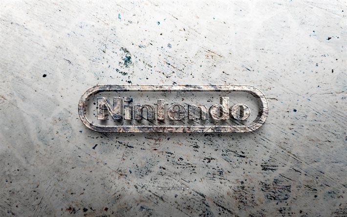 logotipo de piedra de nintendo, 4k, fondo de piedra, logotipo de nintendo 3d, marcas, creativo, logotipo de nintendo, arte grunge, nintendo