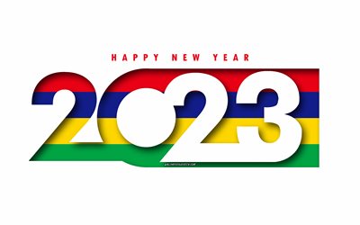 Happy New Year 2023 Mauritius, white background, Mauritius, minimal art, 2023 Mauritius concepts, Mauritius 2023, 2023 Mauritius background, 2023 Happy New Year Mauritius