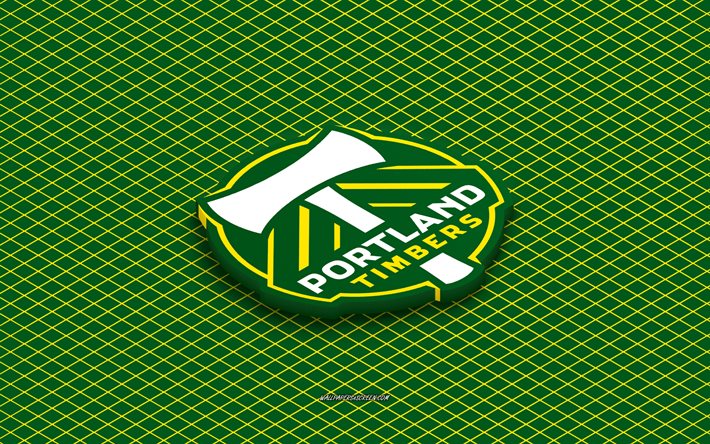 4k, Portland Timbers isometric logo, 3d art, American soccer club, isometric art, Portland Timbers, green background, MLS, USA, soccer, isometric emblem, Portland Timbers logo
