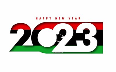 feliz ano novo 2023 líbia, fundo branco, líbia, arte mínima, conceitos da líbia 2023, líbia 2023, fundo da líbia em 2023, 2023 feliz ano novo líbia
