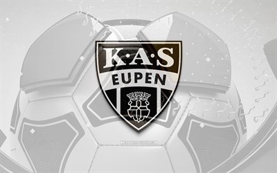 KAS Eupen glossy logo, 4K, black football background, Jupiler Pro League, soccer, belgian football club, KAS Eupen 3D logo, KAS Eupen emblem, Eupen FC, football, sports logo, KAS Eupen