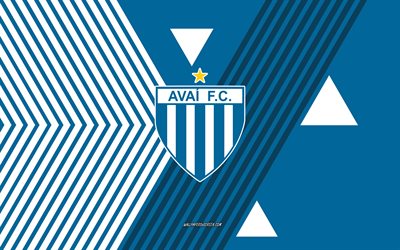 avai fc logo, 4k, brasilianische fußballmannschaft, blaue weiße linien hintergrund, avai fc, serie a, brasilien, strichzeichnungen, avai fc emblem, fußball