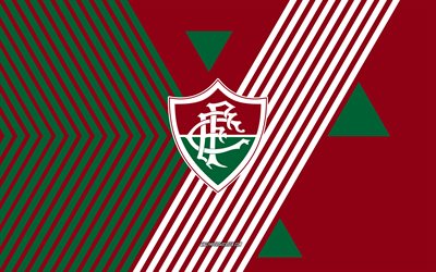 logo fluminense, 4k, équipe brésilienne de football, fond de lignes vertes bordeaux, fluminense, série a, brésil, dessin au trait, emblème fluminense, football, fluminense fc