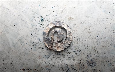 logotipo de pedra do pinterest, 4k, fundo de pedra, logotipo 3d do pinterest, redes sociais, criativo, logotipo do pinterest, arte grunge, pinterest