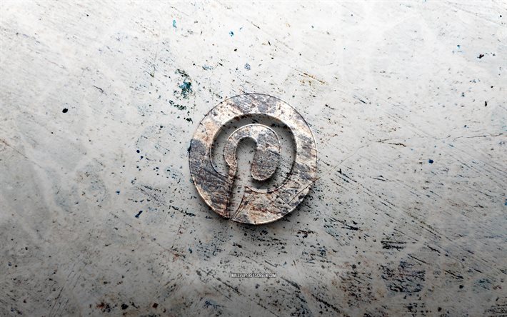 logotipo de piedra de pinterest, 4k, fondo de piedra, logotipo 3d de pinterest, redes sociales, creativo, logotipo de pinterest, arte grunge, pinterest