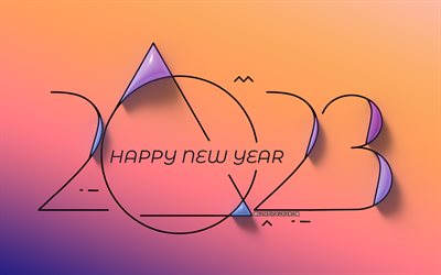 2023 Happy New Year, linear 3D digits, gradient backgrounds, 2023 year, 4k, artwork, 2023 concepts, 2023 3D digits, Happy New Year 2023, 2023 gradient background