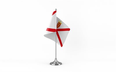 4k, Jersey table flag, white background, Jersey flag, table flag of Jersey, Jersey flag on metal stick, flag of Jersey, national symbols, Jersey, Europe