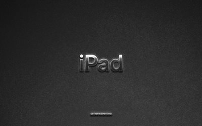 ipadのロゴ, ブランド, 灰色の石の背景, ipadのエンブレム, 人気のロゴ, ipad, メタルサイン, ipad 金属ロゴ, 石のテクスチャ