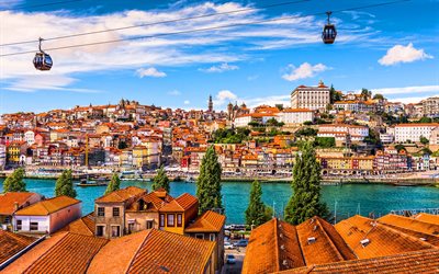 Porto, summer, cityscapes, Portuguese cities, HDR, Portugal, Europe, Porto panorama, Porto cityscape