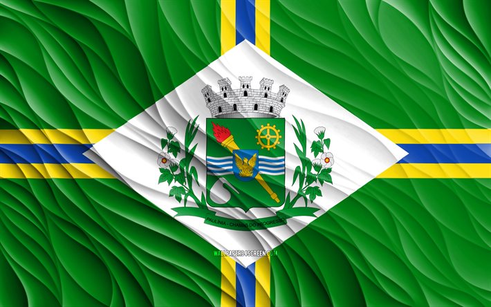 4k, علم باولينيا, أعلام 3d متموجة, المدن البرازيلية, يوم باولينيا, موجات ثلاثية الأبعاد, مدن البرازيل, باولينيا, البرازيل