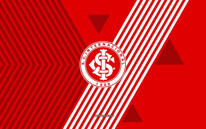 sc internacional  logo, 4k, brasilian jalkapallojoukkue, punaiset valkoiset viivat taustalla, sc internacional, serie a, brasilia, viivapiirros, sc internacional  tunnus, jalkapallo, kansainvälinen