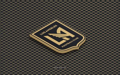 4k, Los Angeles FC isometric logo, 3d art, American soccer club, isometric art, Los Angeles FC, black background, MLS, USA, soccer, isometric emblem, Los Angeles FC logo