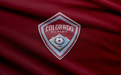 Colorado Rapids fabric logo, 4k, purple fabric background, MLS, bokeh, soccer, Colorado Rapids logo, football, Colorado Rapids emblem, Colorado Rapids, american soccer club, Colorado Rapids FC