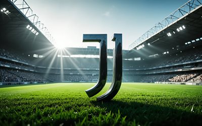 logo 3d della juve, 4k, lo stemma della juve, stadio di calcio dall'interno, stemma della juve, logo della juventus fc, juve, serie a, italia, calcio, juve fc, firma della juve
