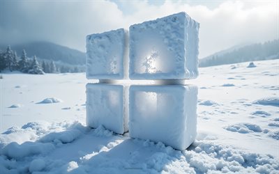 windowsin tunnus, 4k, windows logo, windows 11  logo lumesta, talvinen maisema, windows 11 merkki, windows 11  tunnus, windows 11 logo, windows 11 3d logo, lumi, windows