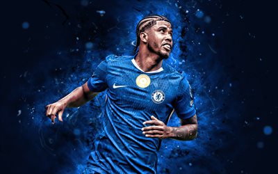 4k, andrey santos, fundo abstrato azul, chelsea, primeira liga, futebolistas brasileiros, andrey santos 4k, luzes de néon azuis, futebol, chelsea fc, andrey santos chelsea