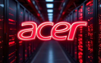 4k, rotes neon logo von acer, bokeh, elektronikmarken, racks für rechenzentren, kunstwerk, acer logo, dunkelheit, markenlogo, acer neon logo, acer, marken, rotes acer logo