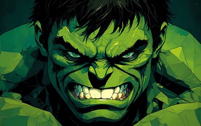4k, Angry Hulk, close-up, abstract art, superheroes, Marvel Comics, Hulk, Incredible Hulk, artwork, Hulk art, fan art, Hulk 4K